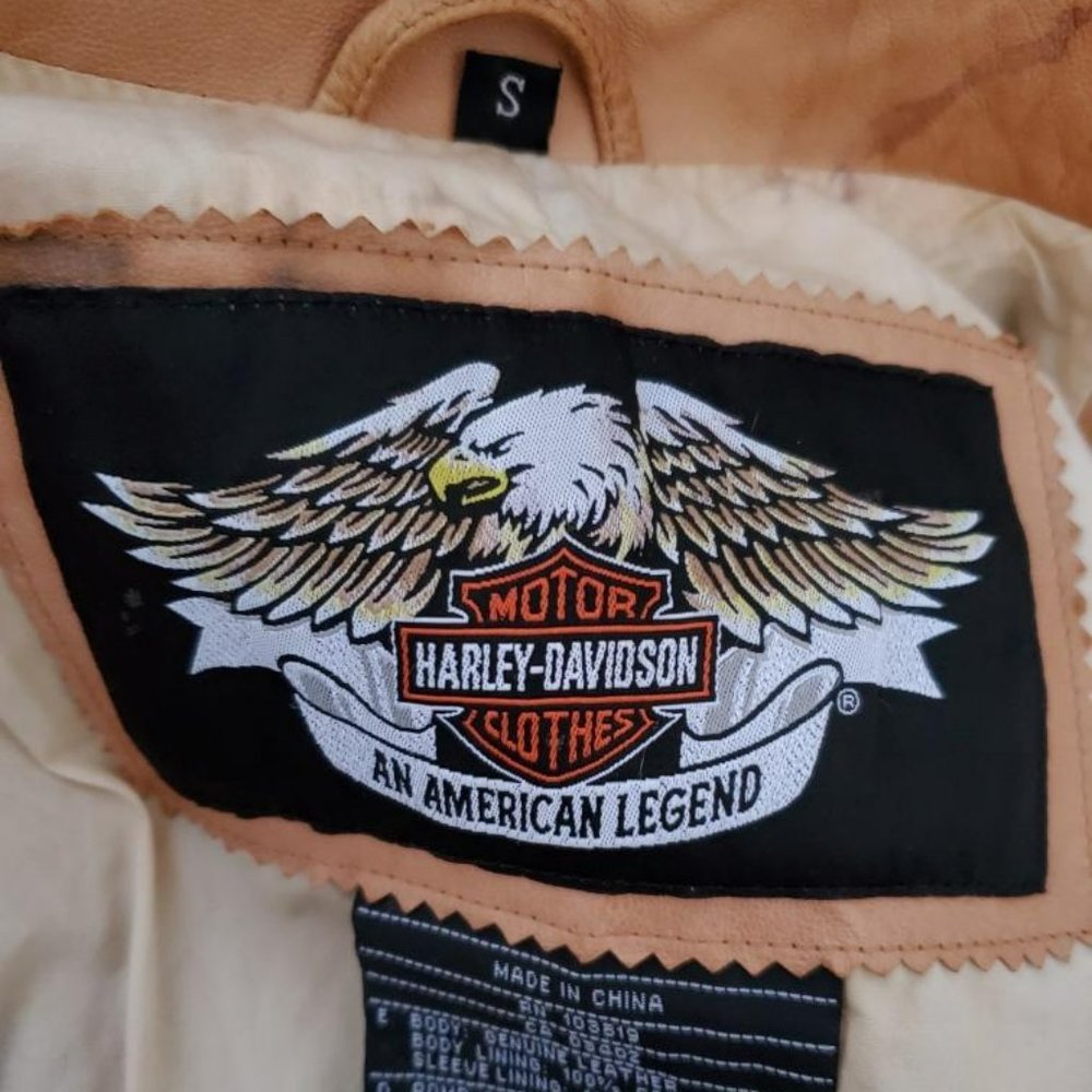 Harley Leather Motorcycle Jacket cowgirl brown tan black biker tiedyed 4 6 small - Picture 4 of 7
